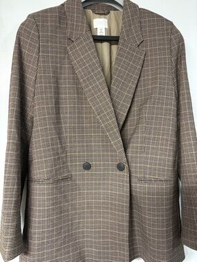 H&M Houndstooth Plaid Blazer in Brown and Black